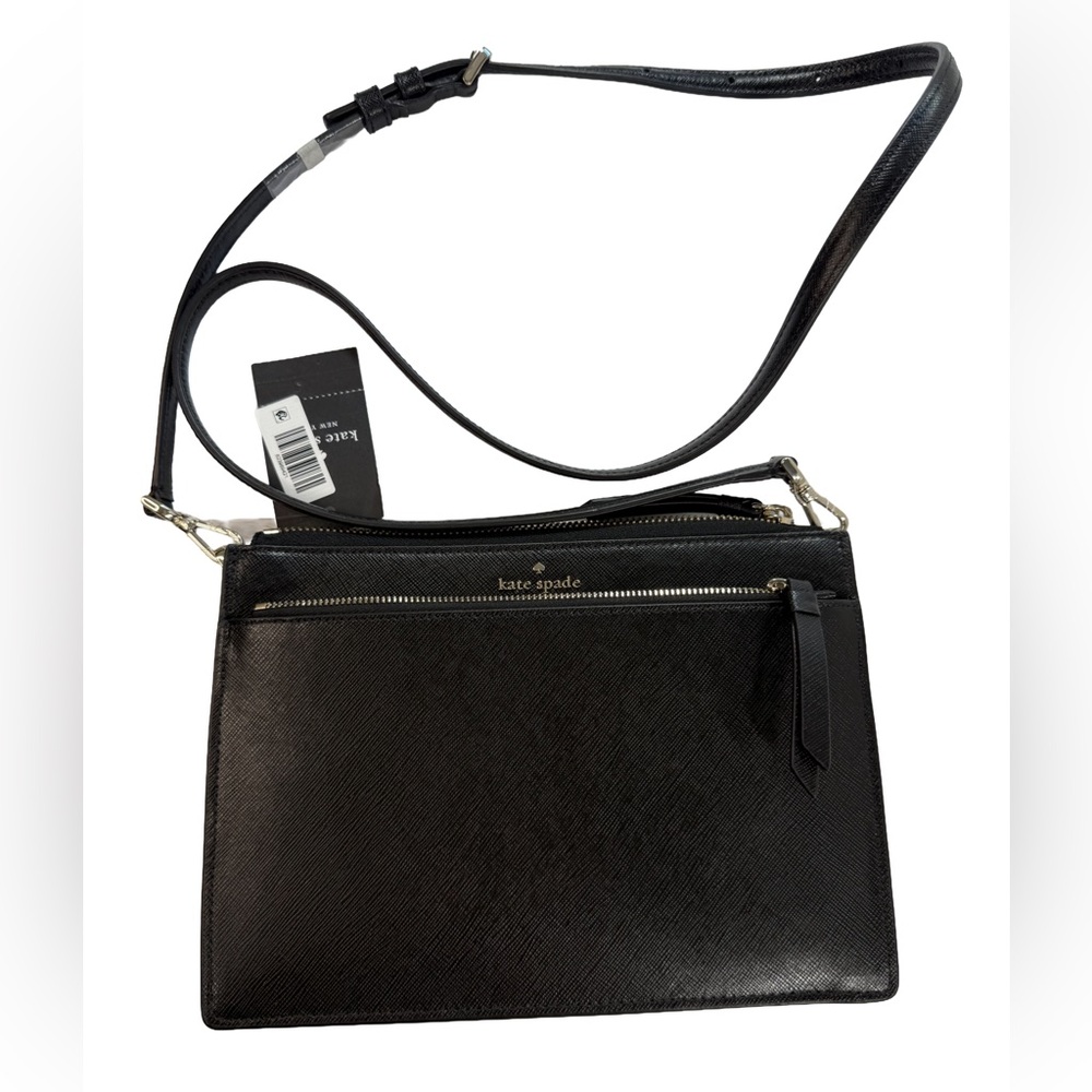 NEW Kate Spade Cameron Zip Crossbody Black Bag with Gold Accents
